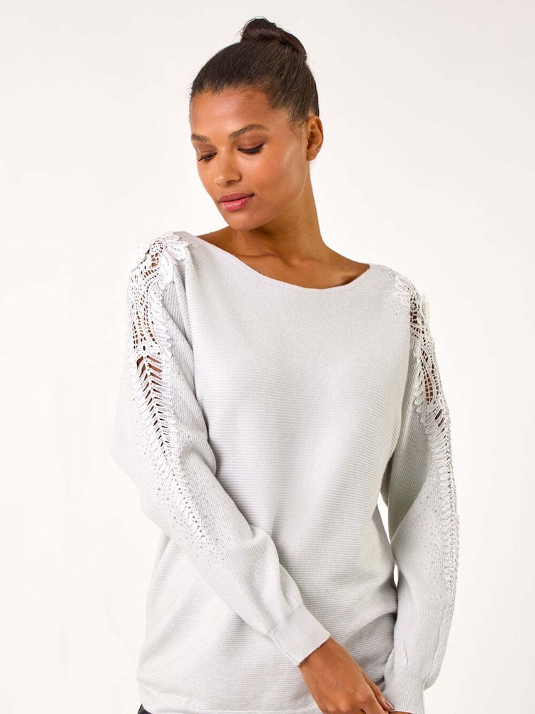 Roman White Sleeve Embellished Knit Jumper - Image 2 of 5