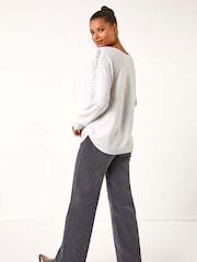 Roman White Sleeve Embellished Knit Jumper - Image 3 of 5