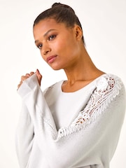 Roman White Sleeve Embellished Knit Jumper - Image 4 of 5
