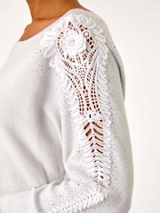 Roman White Sleeve Embellished Knit Jumper - Image 5 of 5