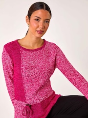 Roman Pink Textured Button Detail Knit Jumper - Image 1 of 5