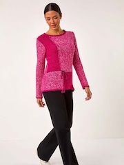 Roman Pink Textured Button Detail Knit Jumper - Image 2 of 5