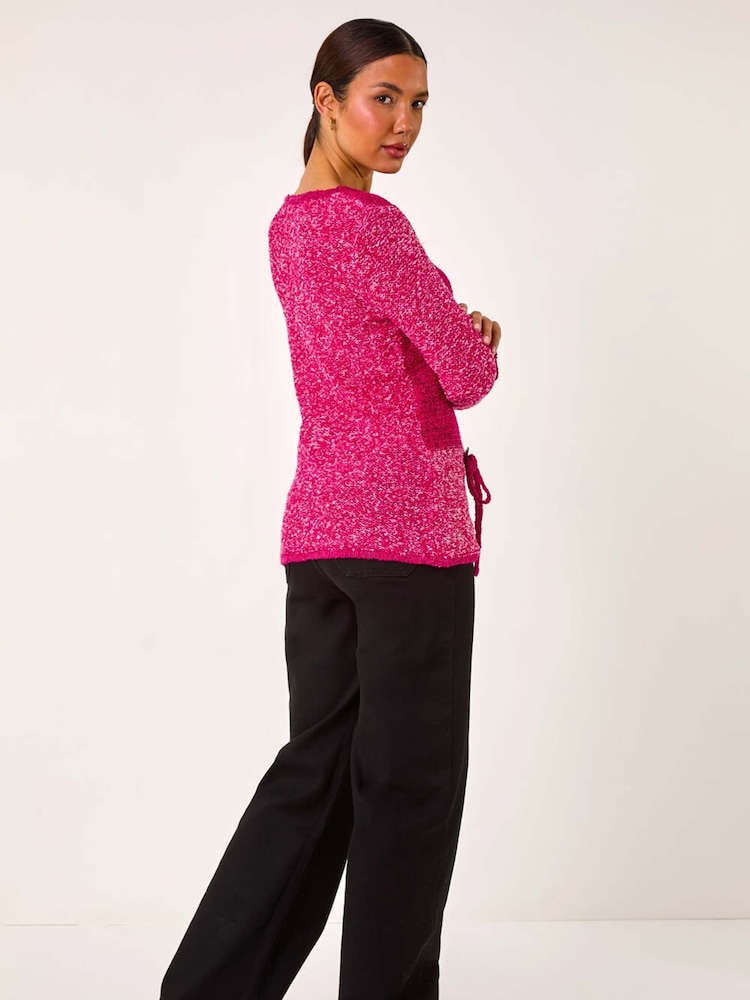 Roman Pink Textured Button Detail Knit Jumper - Image 3 of 5