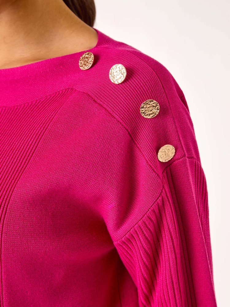 Roman Pink Slash Neck Button Detail Knit Jumper - Image 5 of 5