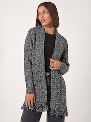 Roman Grey Textured Fringe Cardigan - Image 1 of 5