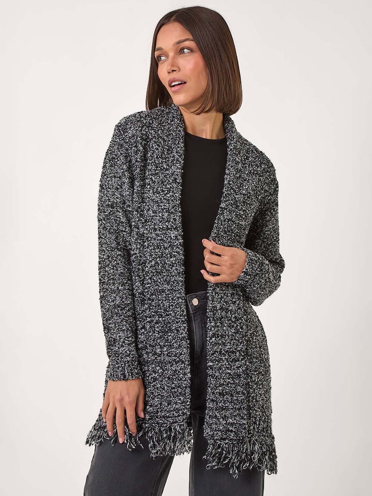 Roman Grey Textured Fringe Cardigan - Image 1 of 5