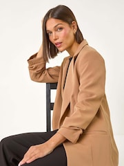 Roman Natural Tailored Ruched Sleeve Stretch Jacket - Image 1 of 5