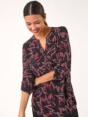 Roman Red Textured Abstract Print Top - Image 1 of 5