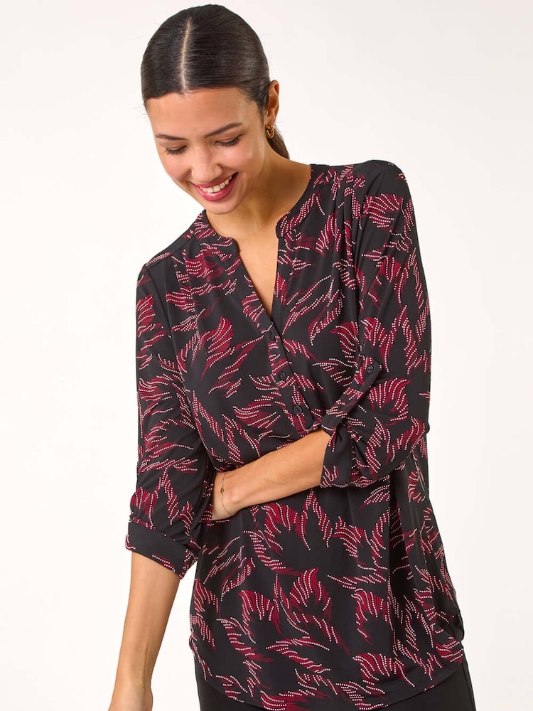 Roman Red Textured Abstract Print Top - Image 1 of 5