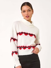 Roman Pink Stripe Heart Cowl Neck Knit Jumper - Image 1 of 5