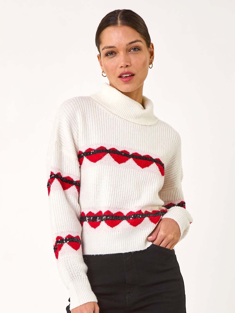 Roman Pink Stripe Heart Cowl Neck Knit Jumper - Image 1 of 5