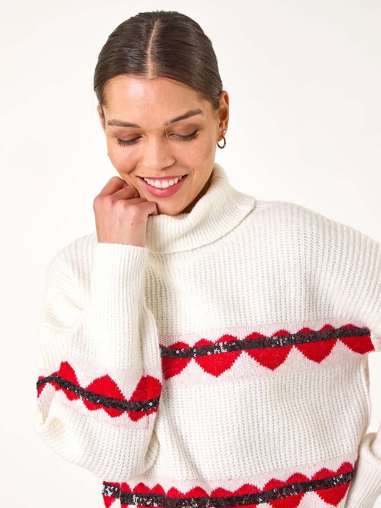 Roman Pink Stripe Heart Cowl Neck Knit Jumper - Image 2 of 5