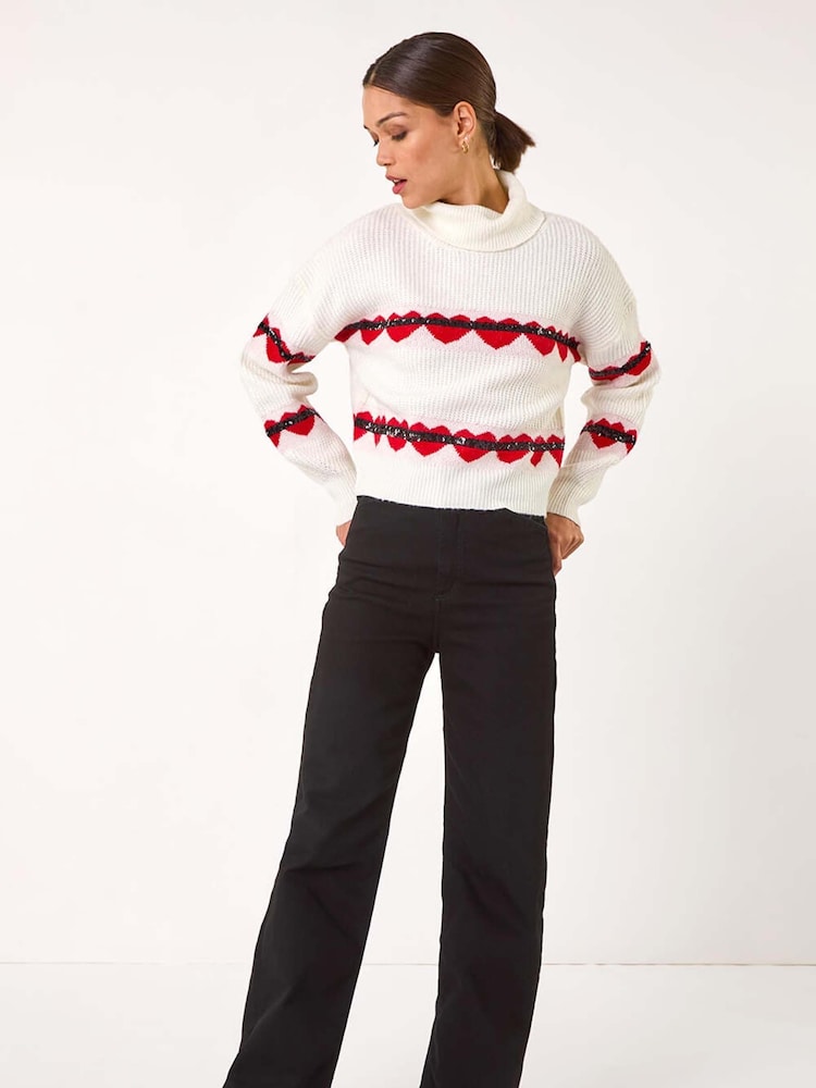 Roman Pink Stripe Heart Cowl Neck Knit Jumper - Image 3 of 5