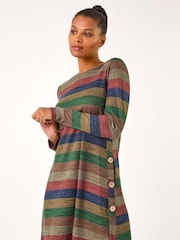 Roman Blue Stripe Print Side Button Shift Dress - Image 2 of 5