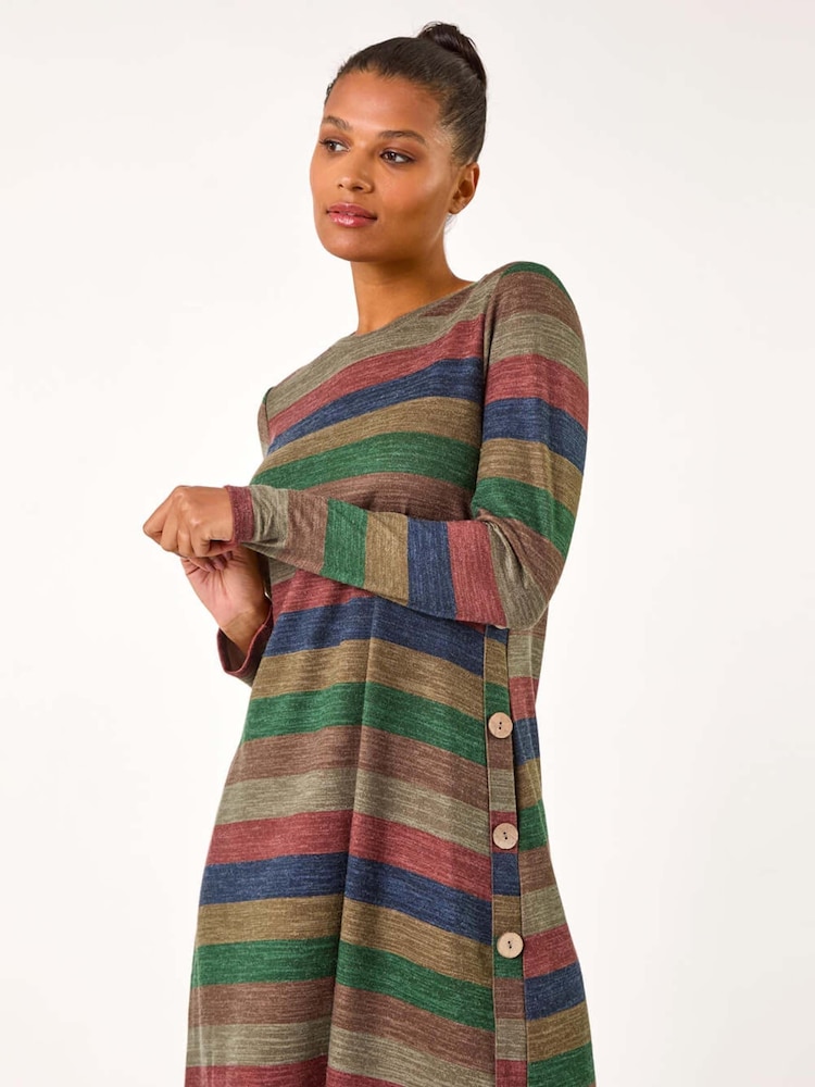 Roman Blue Stripe Print Side Button Shift Dress - Image 2 of 5