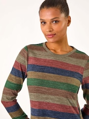 Roman Blue Stripe Print Side Button Shift Dress - Image 4 of 5
