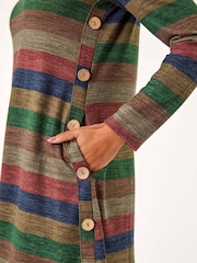 Roman Blue Stripe Print Side Button Shift Dress - Image 5 of 5