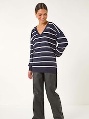 Roman Blue Stripe Print Knitted Jumper - Image 2 of 5