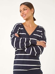 Roman Blue Stripe Print Knitted Jumper - Image 4 of 5