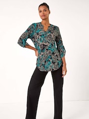Roman Blue Stretch Paisley Print Blouses - Image 2 of 5