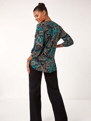 Roman Blue Stretch Paisley Print Blouses - Image 3 of 5