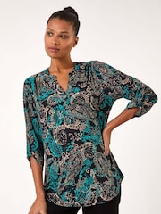 Roman Blue Stretch Paisley Print Blouses - Image 4 of 5