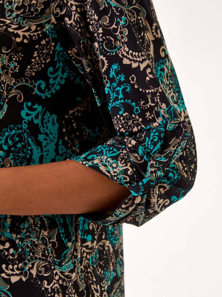 Roman Blue Stretch Paisley Print Blouses - Image 5 of 5