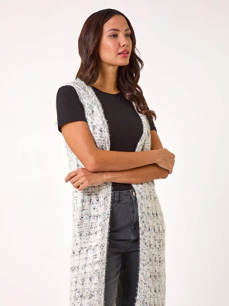 Roman Grey Textured Fluffy Knit Hooded Gilet - Image 1 of 5