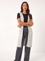 Roman Grey Textured Fluffy Knit Hooded Gilet - Image 3 of 5