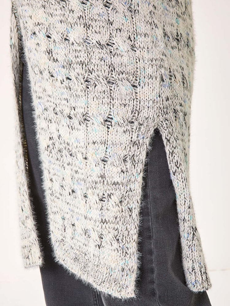 Roman Grey Textured Fluffy Knit Hooded Gilet - Image 5 of 5