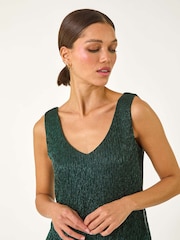 Roman Green V-Neck Metallic Spot Plisse Vest Top - Image 4 of 5