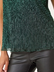 Roman Green V-Neck Metallic Spot Plisse Vest Top - Image 5 of 5