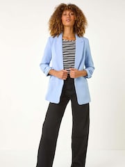 Roman Blue Tailored Ruched Sleeve Stretch Jacket - Image 1 of 5