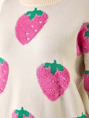 Roman White Strawberry Print Knitted Jumper - Image 5 of 5