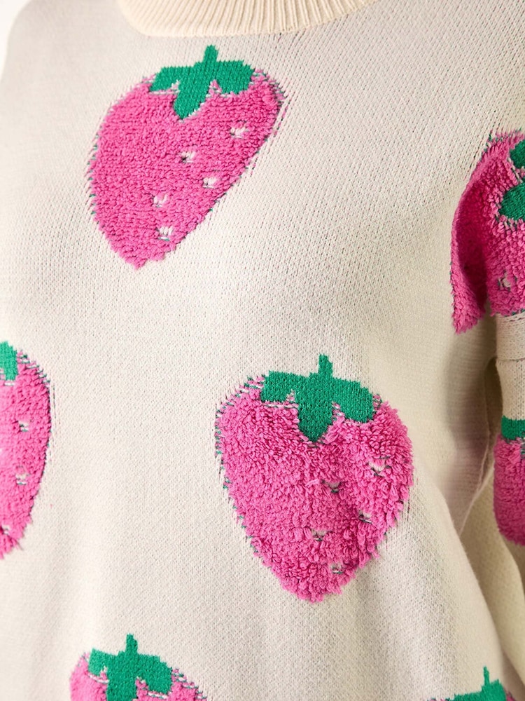 Roman White Strawberry Print Knitted Jumper - Image 5 of 5