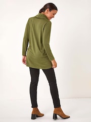Roman Green Wrap Front Cowl Neck Top - Image 3 of 5