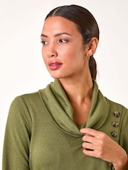 Roman Green Wrap Front Cowl Neck Top - Image 4 of 5