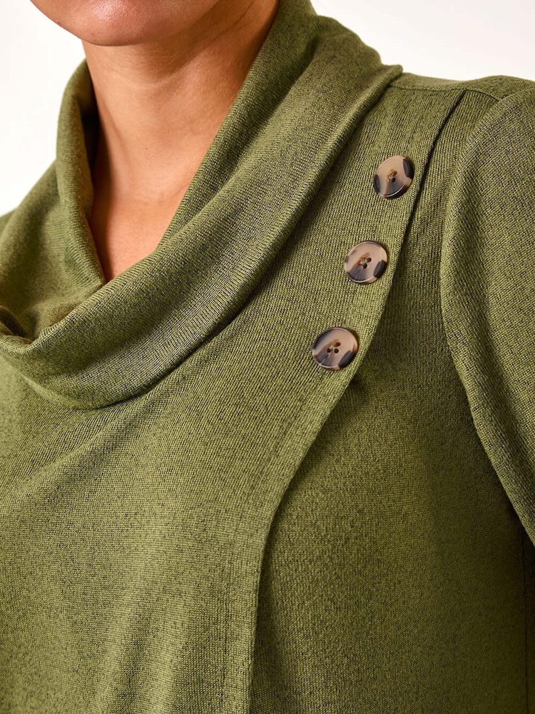 Roman Green Wrap Front Cowl Neck Top - Image 5 of 5