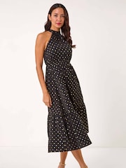 Roman Spot Print Halter Neck Midi Dress - Изображение 4 из 5