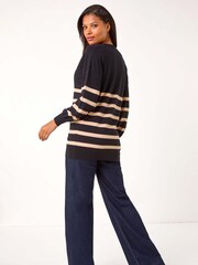 Roman Black Boyfriend Stripe V-Neck Knit Jumper - Image 3 of 5