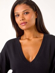 Roman Black Boyfriend Stripe V-Neck Knit Jumper - Image 4 of 5