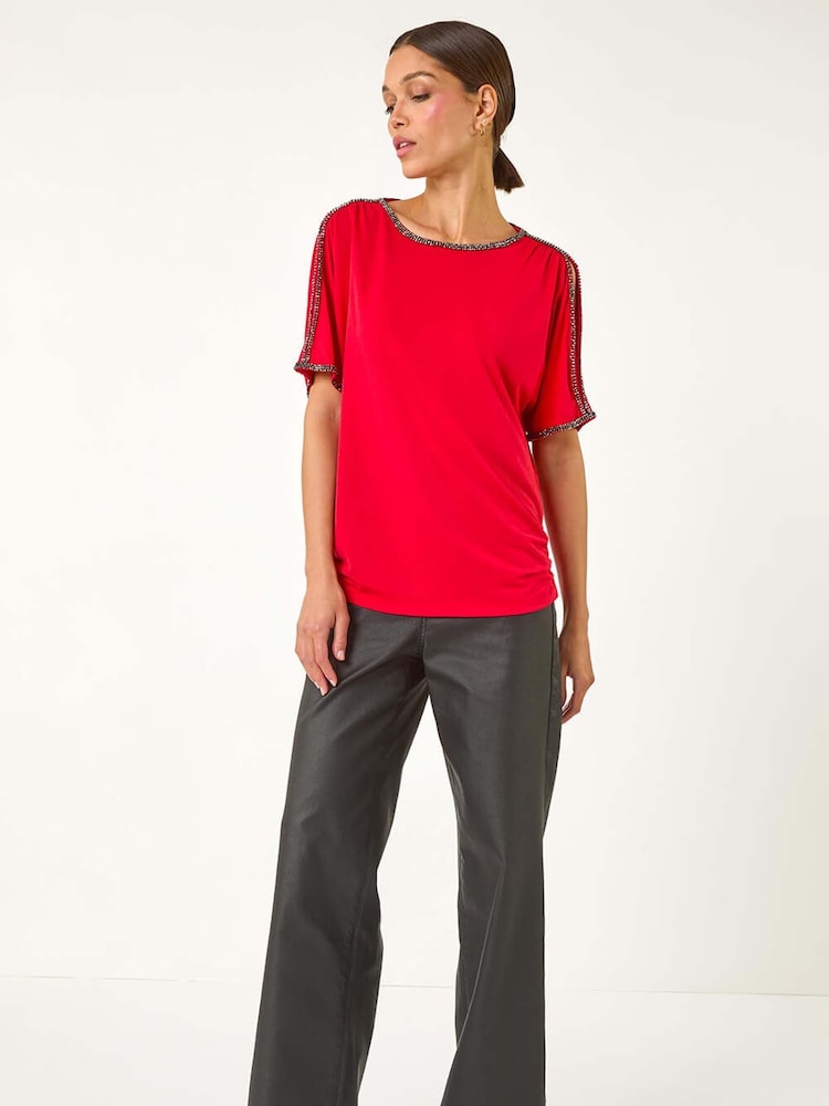 Roman Red Sparkle Trim Soft Stretch Top - Image 2 of 5