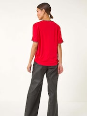 Roman Red Sparkle Trim Soft Stretch Top - Image 3 of 5
