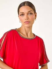 Roman Red Sparkle Trim Soft Stretch Top - Image 4 of 5