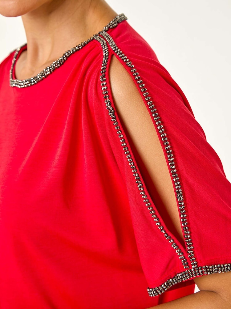 Roman Red Sparkle Trim Soft Stretch Top - Image 5 of 5