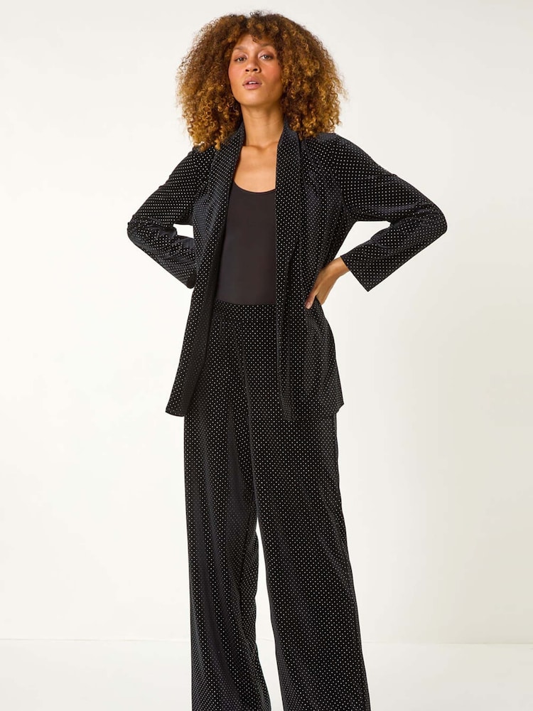 Roman Black Studded Velvet Tie Waist Jacket - Image 1 of 5