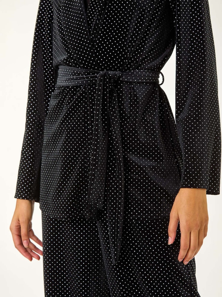 Roman Black Studded Velvet Tie Waist Jacket - Image 5 of 5