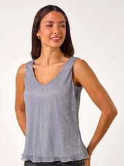 Roman Metallic V-Neck Metallic Spot Plisse Vest Top - Image 3 of 5