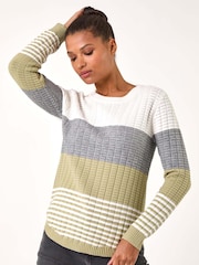 Roman Grey Textured Stripe Knitted Jumper - Image 1 of 5