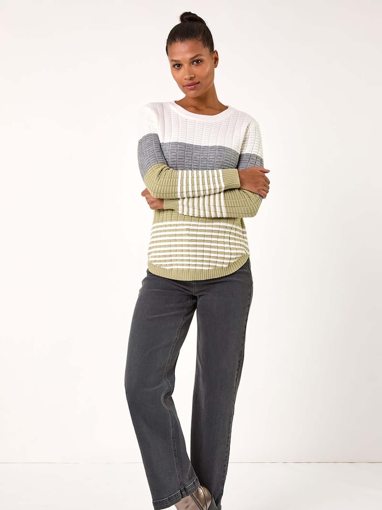 Roman Grey Textured Stripe Knitted Jumper - Image 2 of 5